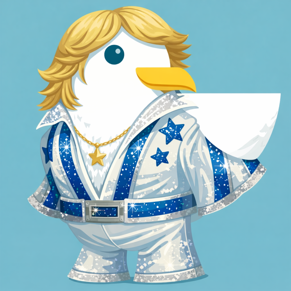 Disco seagull in shining jumpsuit