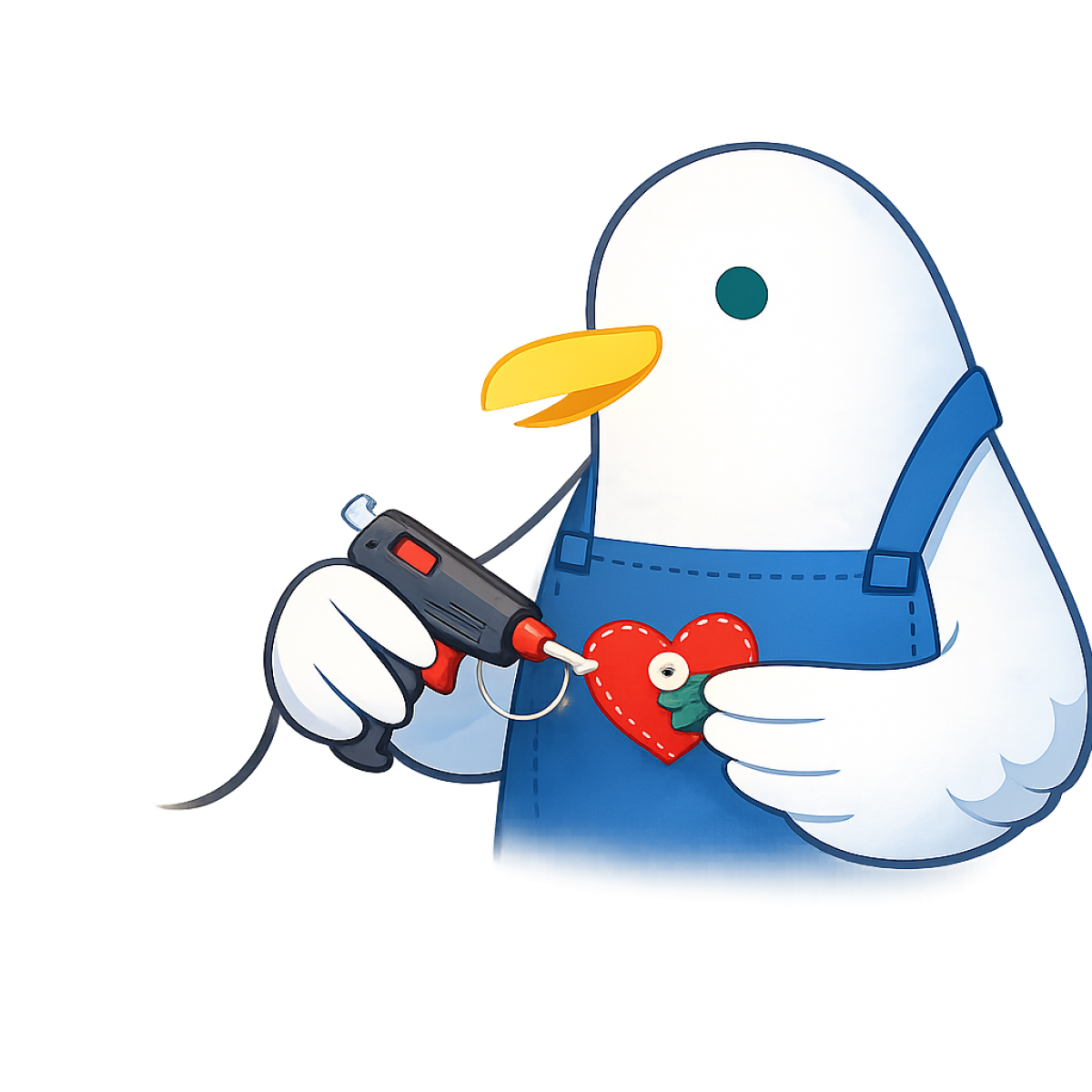 Godfrey the seagull crafts a heart logo