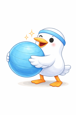 Cheerful seagull with exercise ball logo